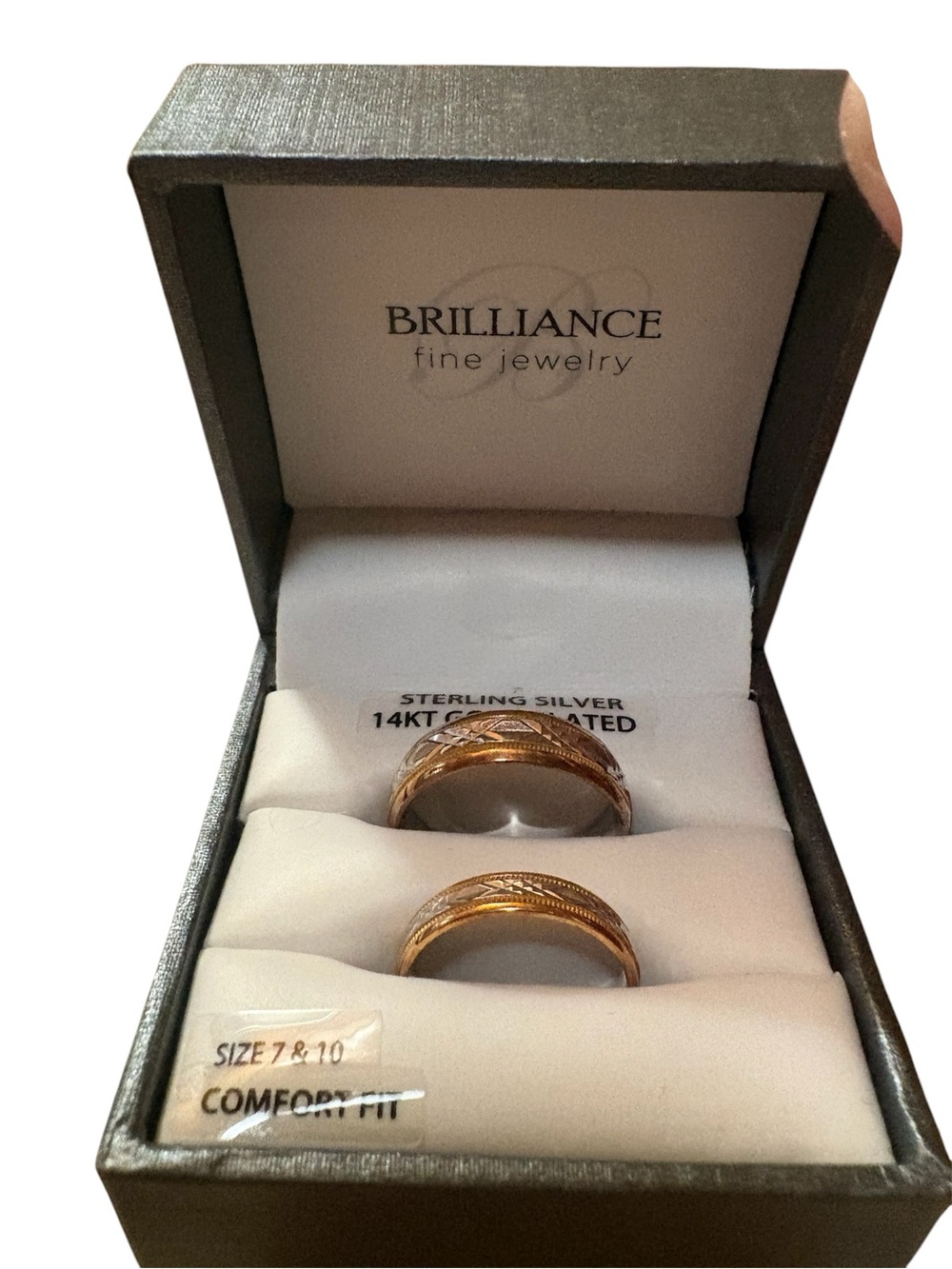 NEW Brilliance 14KT Gold-Plated Sterling Silver Women & Men's Wedding Rings Set - Picture 2 of 11